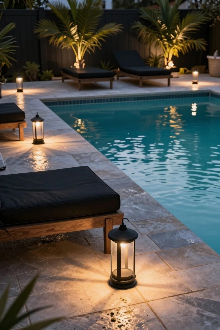 Black Lanterns Around the Pool