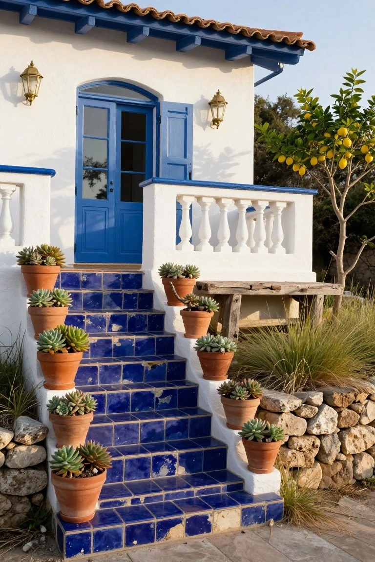 Blue Tiled Entry Steps