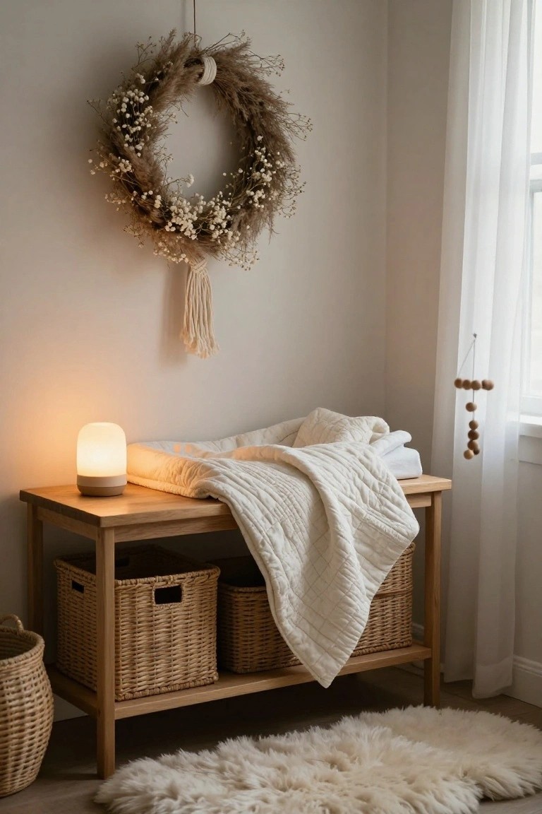 Boho Wreath Over Nursery Changing Table