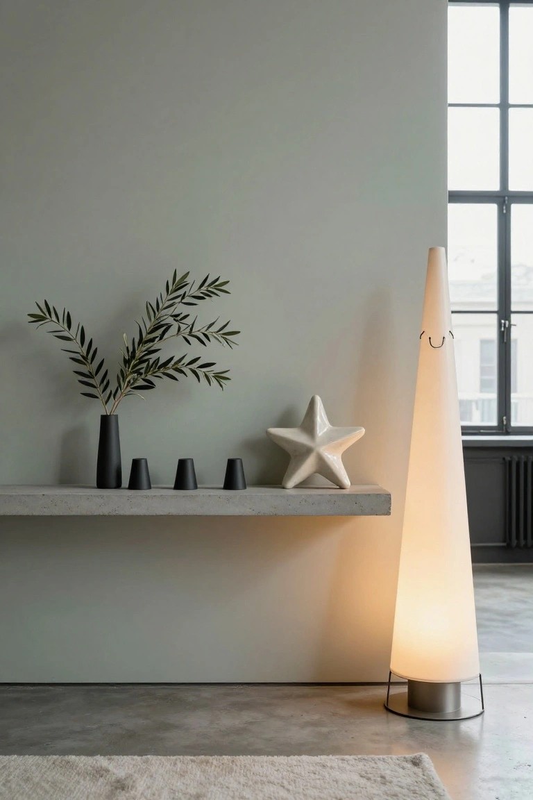 Soft Glow from a Tall Conical Lamp