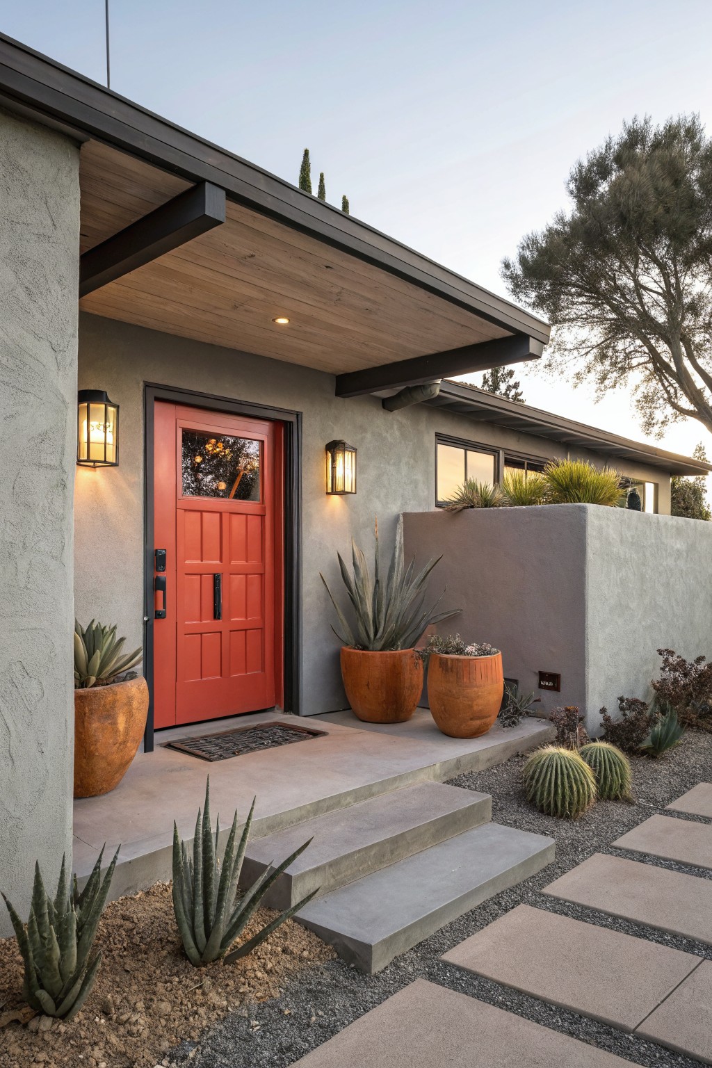 Red Front Door on Gray Exterior