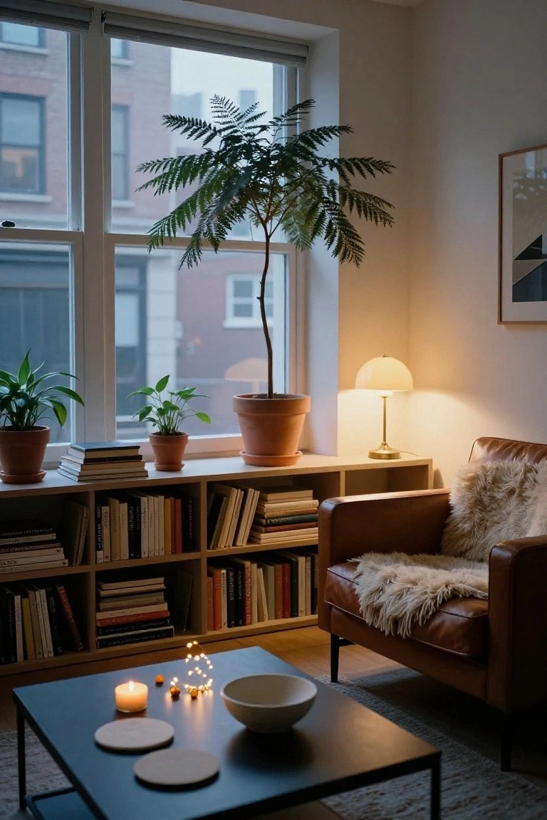 Cozy Reading Nook with Fairy Lights