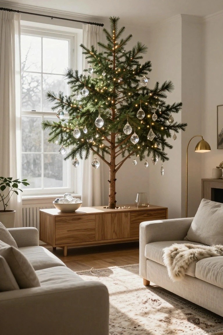 Slim Christmas Tree with Clear Glass Ornaments