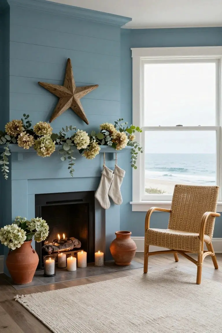 Beachy Christmas Mantel