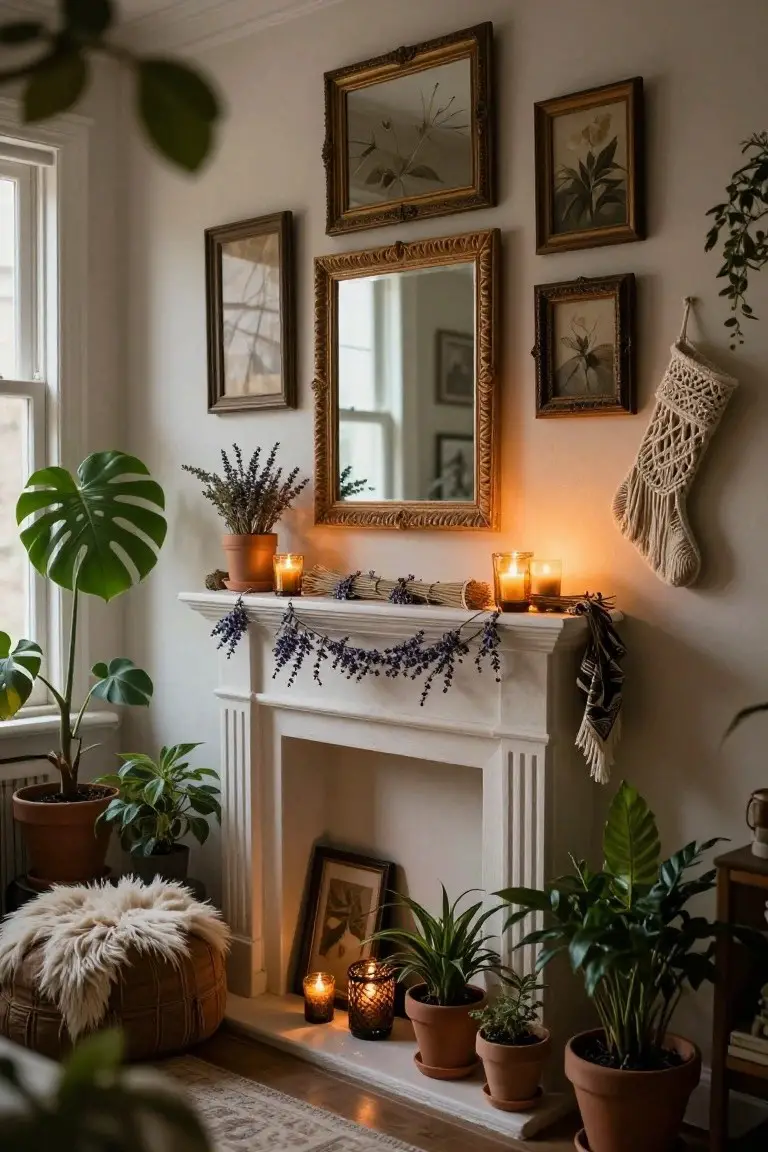 Lavender Christmas Mantel Decor