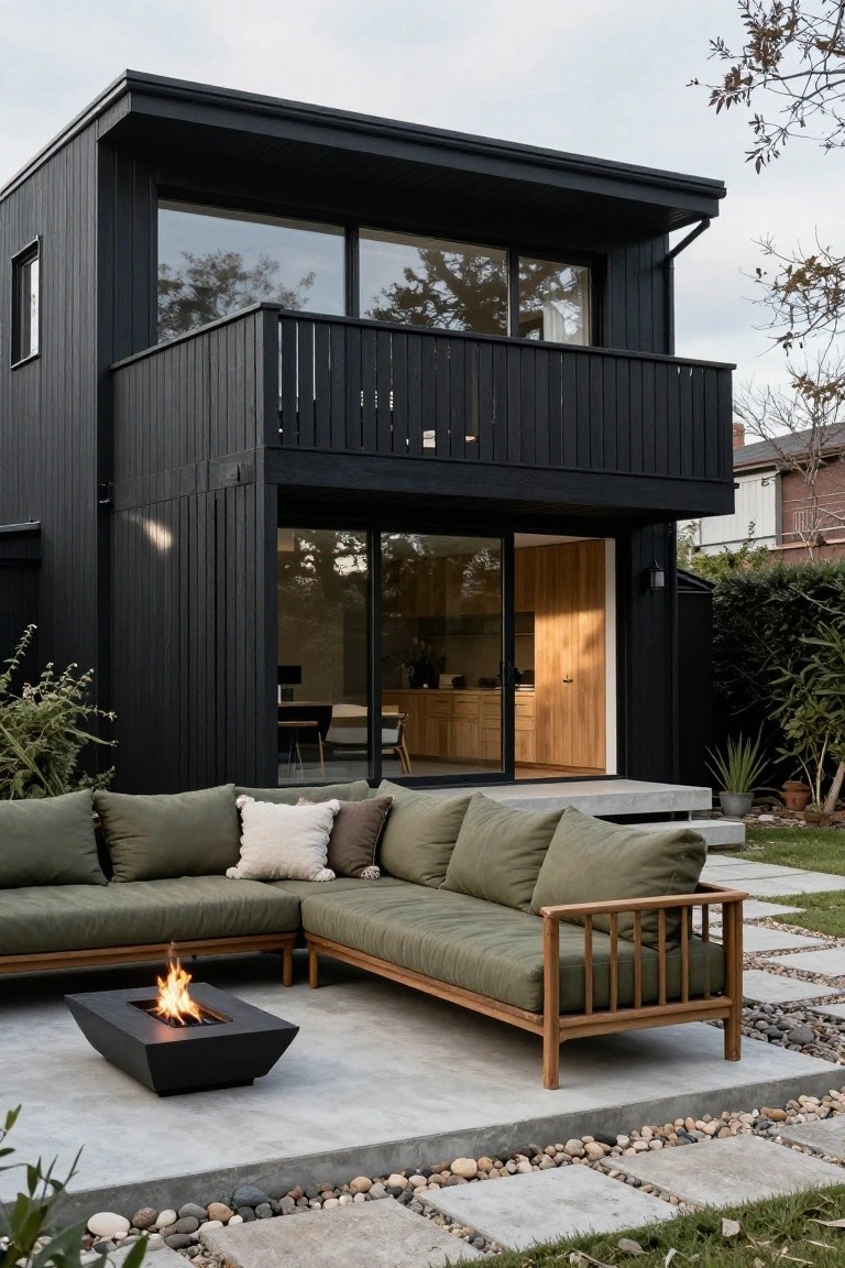 L-Shaped Sofa Around a Simple Fire Pit