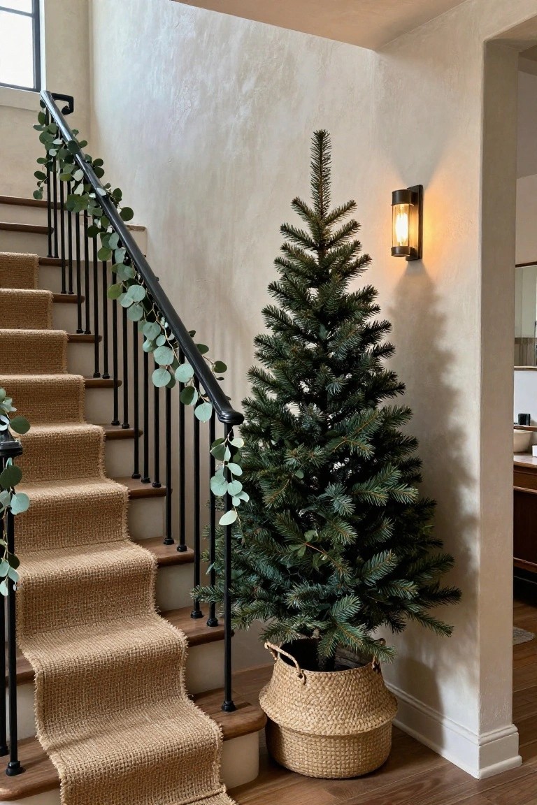Black Christmas Tree at Stair Base