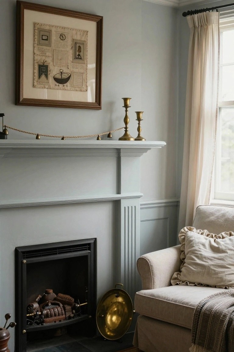 Brass Candlesticks Line a Simple Holiday Mantel