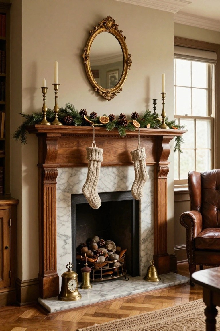 Brass Candlesticks on Festive Mantels