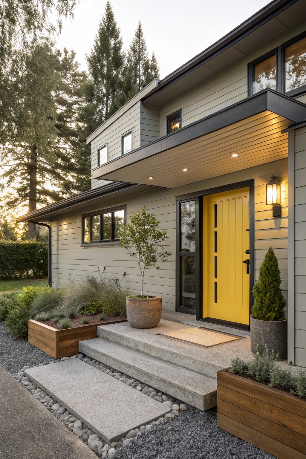 Gray House with Yellow Front Door