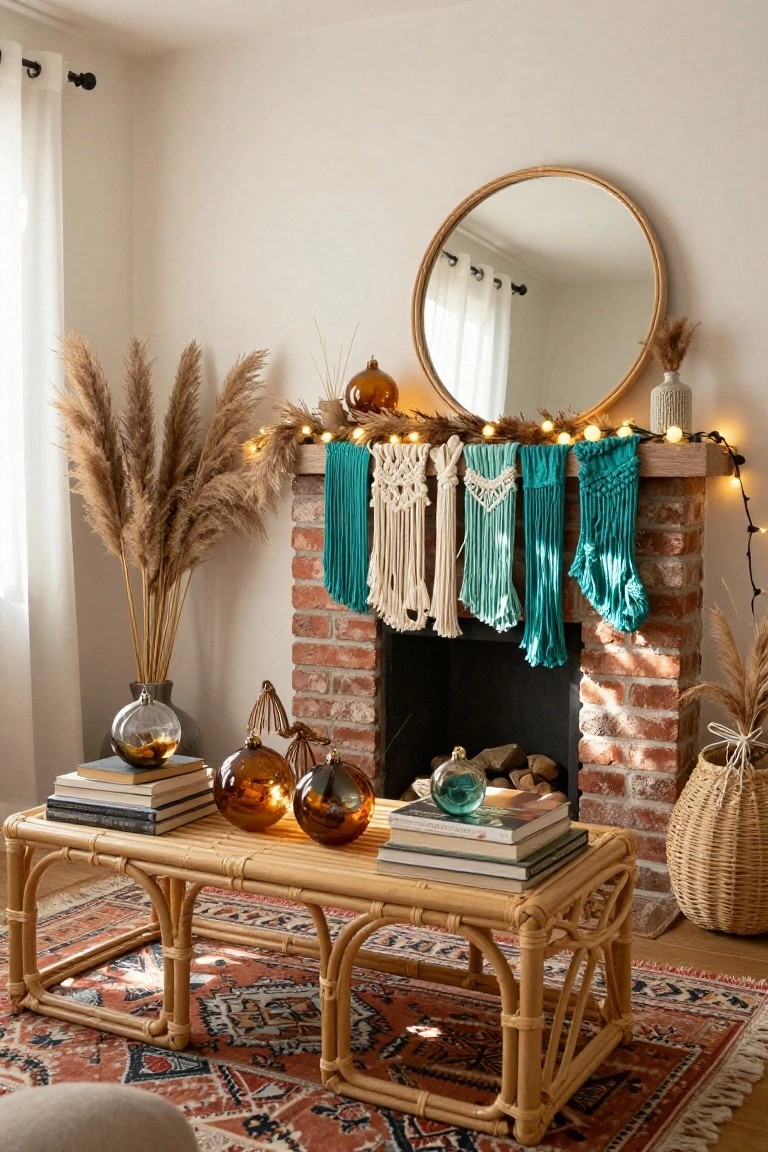 Macrame Stockings Add Texture to the Mantel
