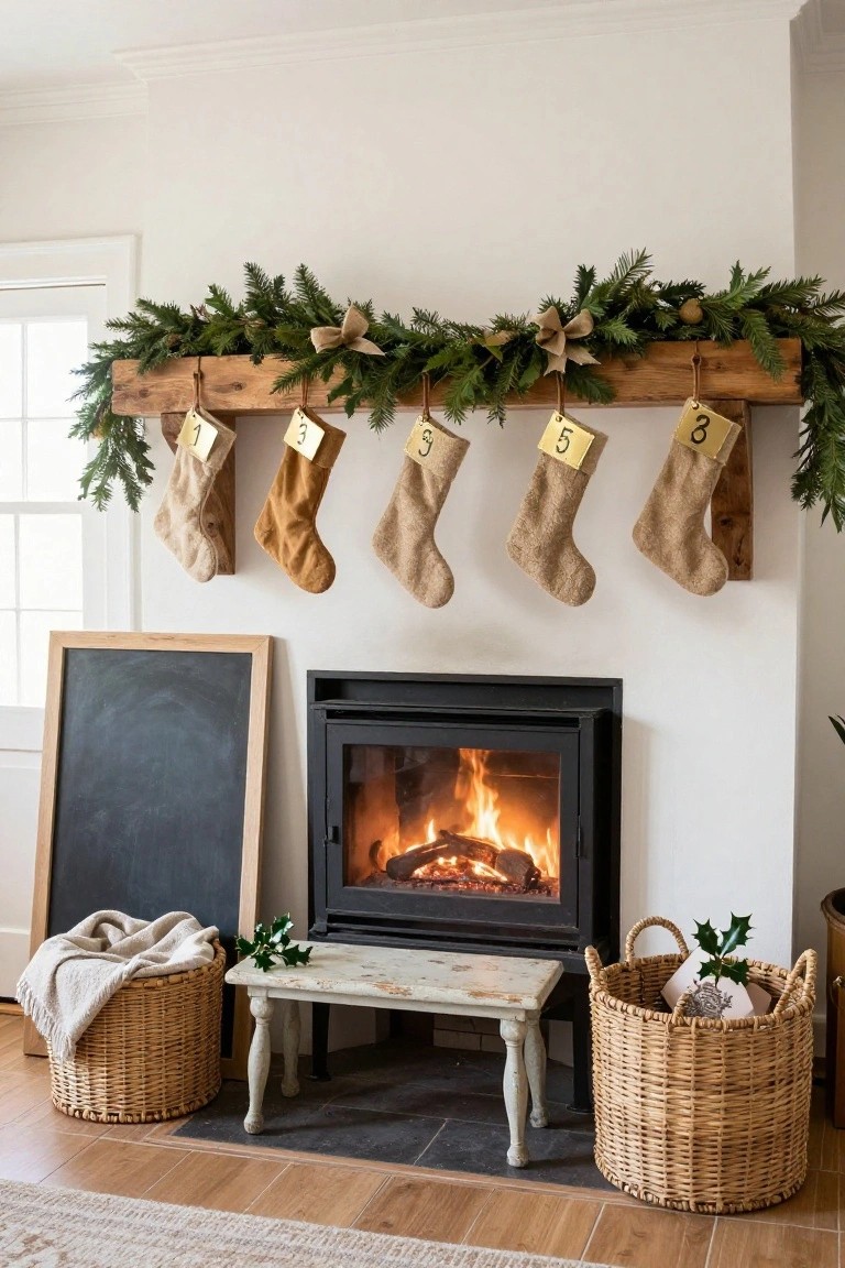 Rustic Beam for Mantle Stockings