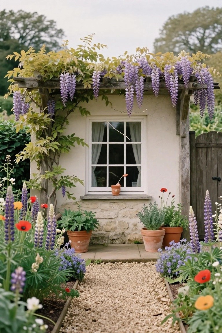 Wisteria Arbor Over Garden Window