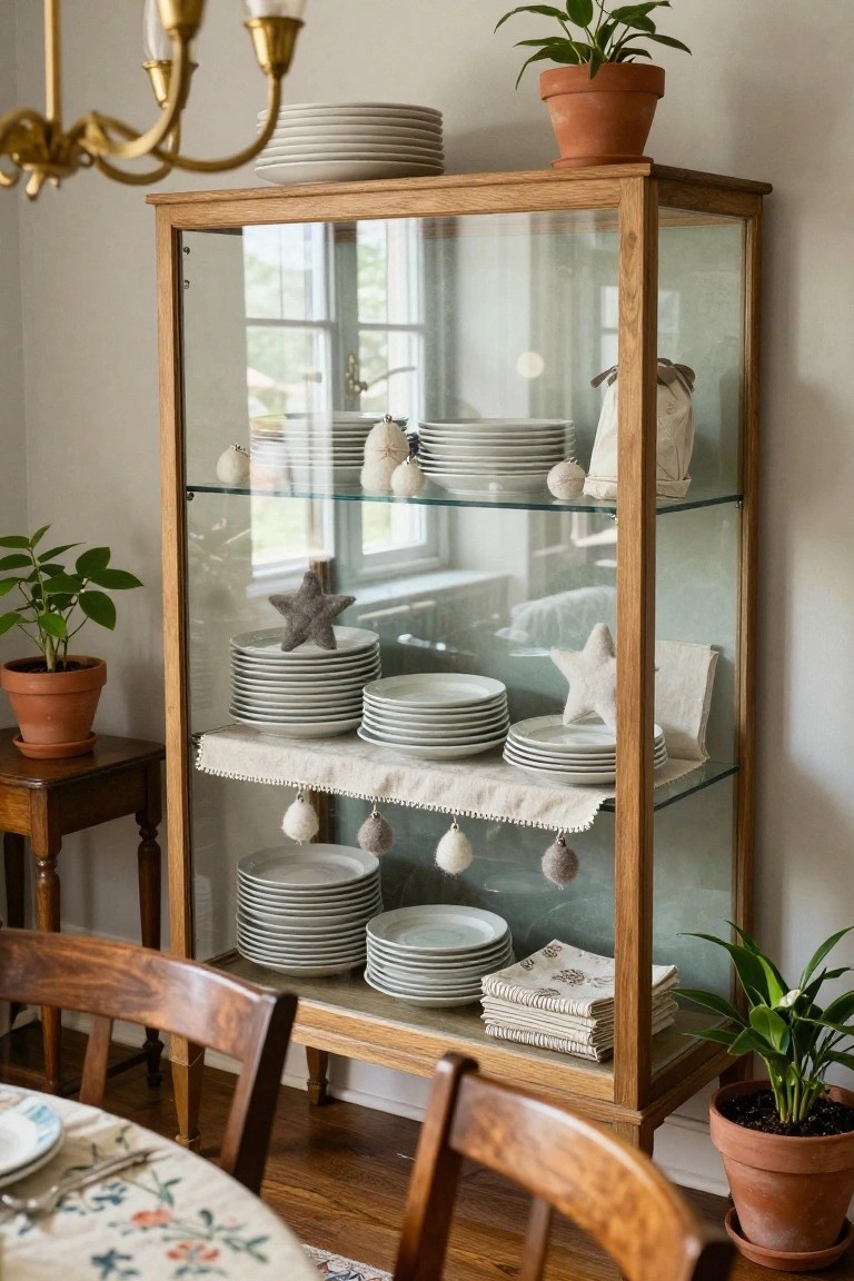 Felt Ornaments in China Cabinets