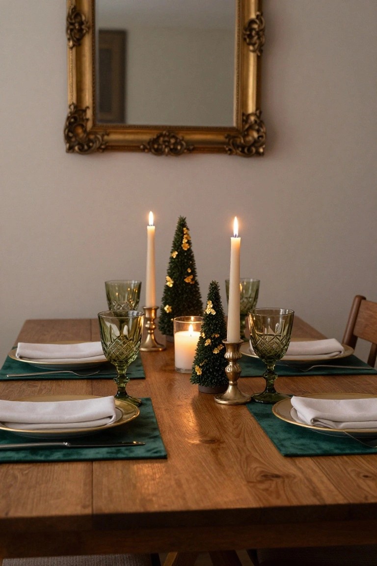 Candles and Mini Trees Table Centerpiece