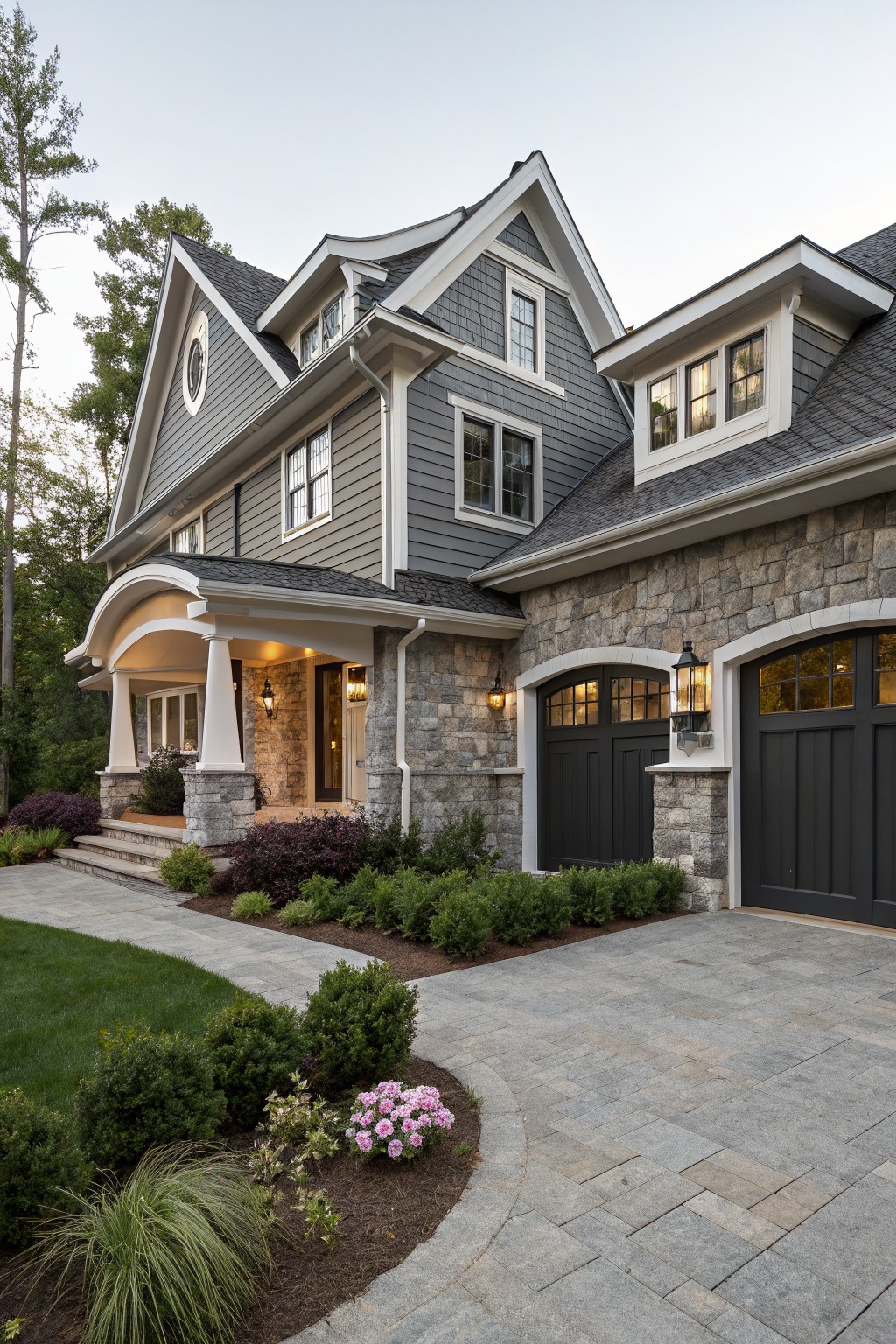 Fieldstone Accents on Gray Houses