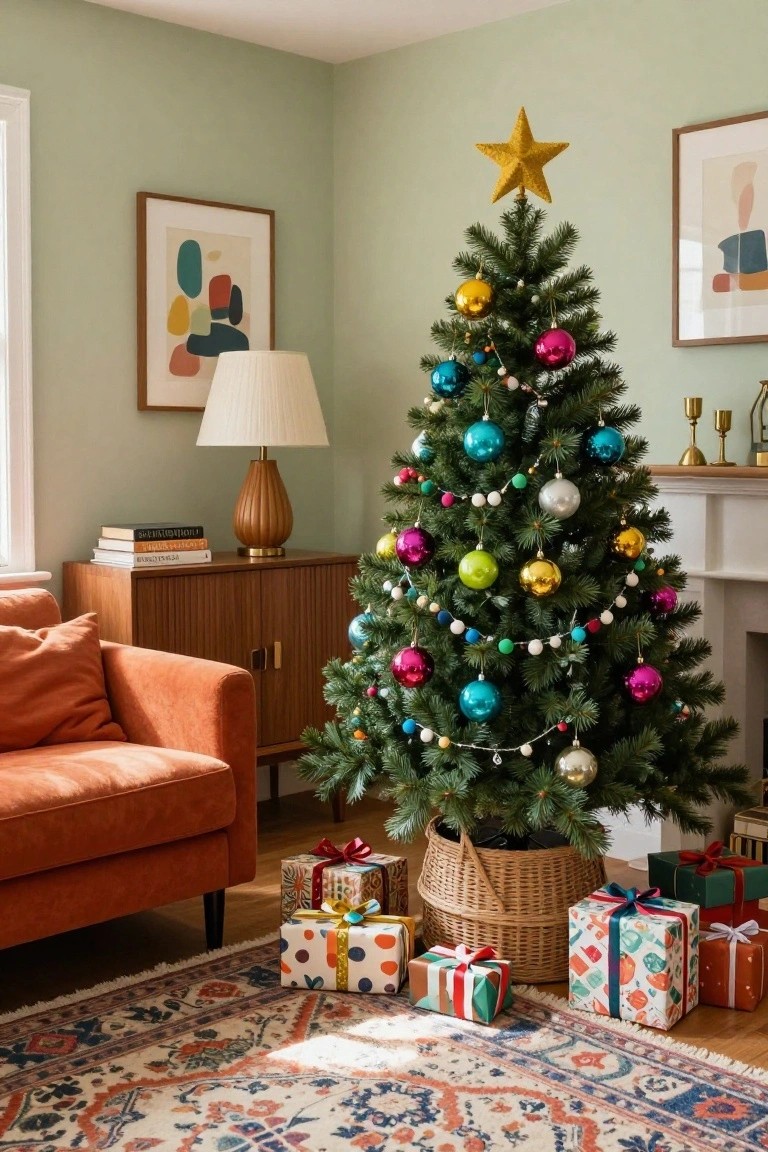 Multi-Colored Christmas Tree in a Corner Spot