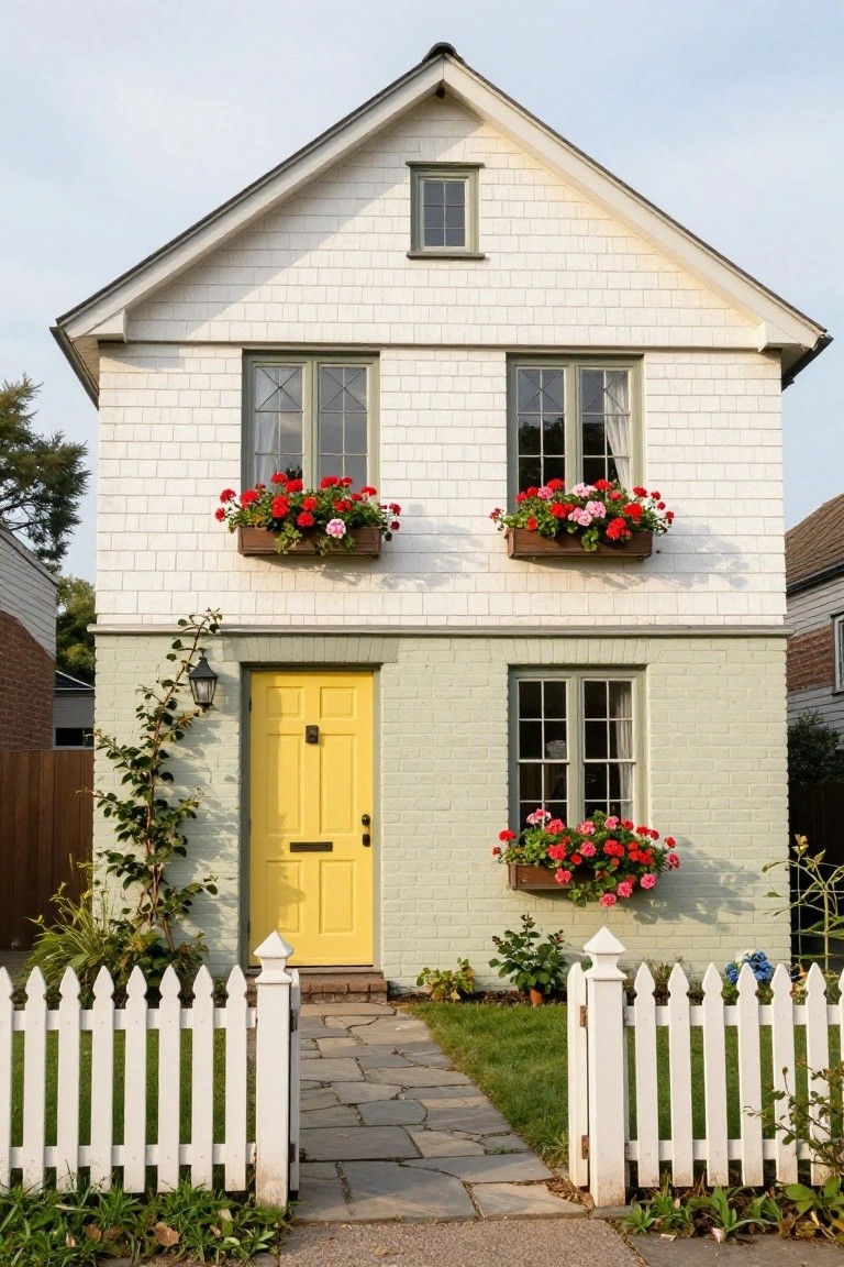 White Over Sage Green Two-Tone Exterior