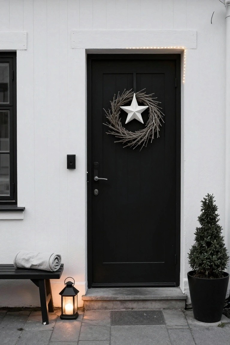 White Star Wreath on Black Door