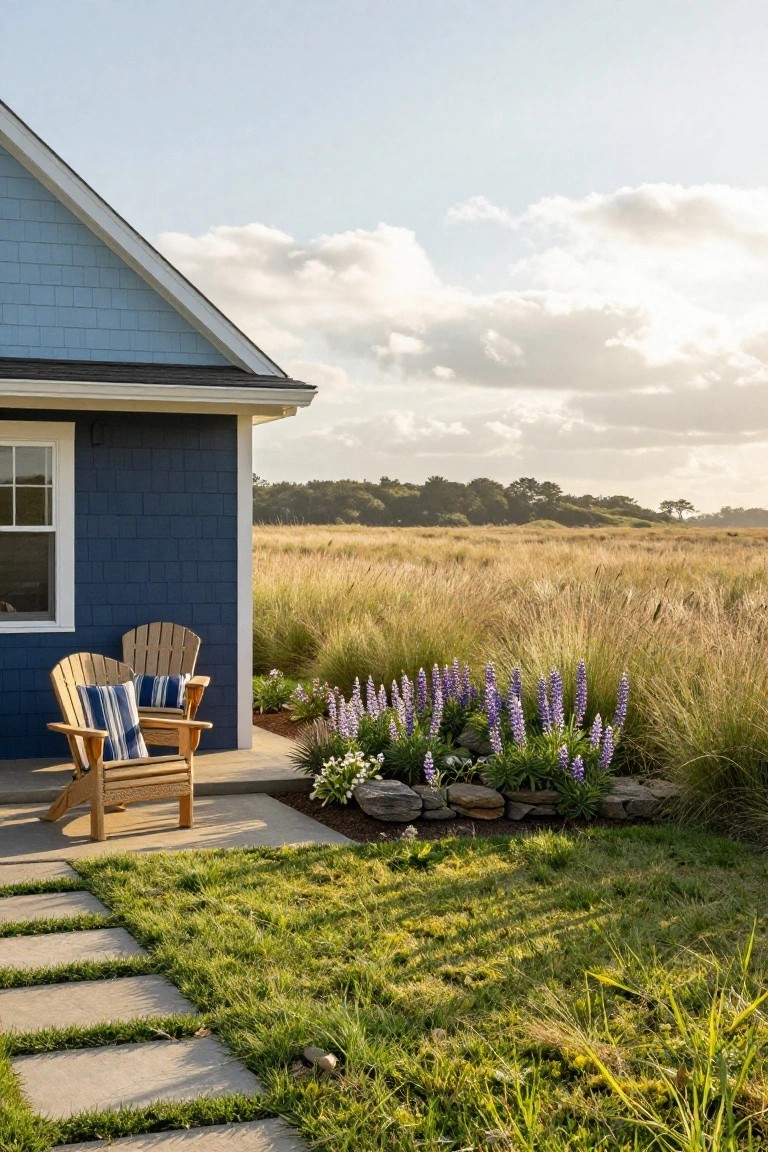 Classic Adirondack Chairs on a House Patio