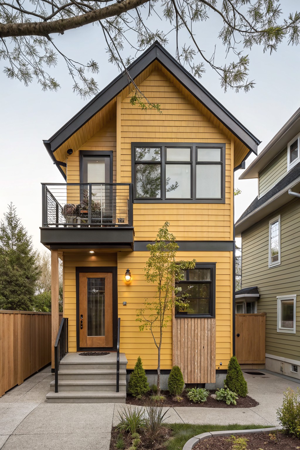 Yellow Shingle Siding with Dark Gray Roof