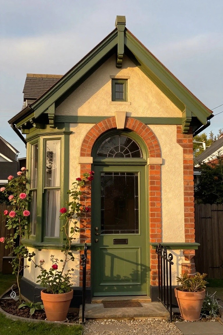Green Window Frames on Stucco Facades