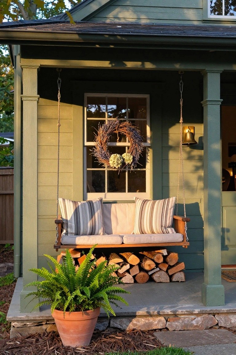 Natural Dried Wreath on Porch Windows