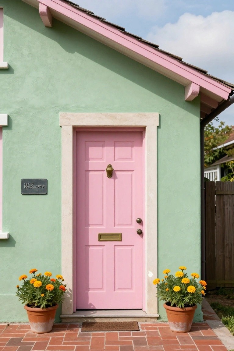 Pink Door on Mint Green House