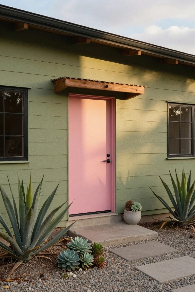 Pink Door on Sage Green Exterior
