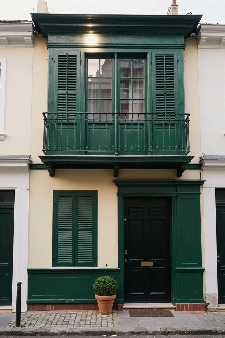 Green Shutters on Pale Walls