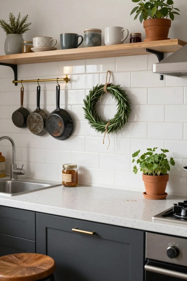 Fresh Rosemary Wreath in the Kitchen