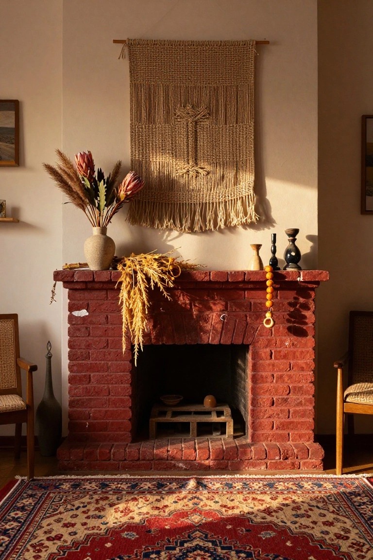 Draped Dried Grasses on the Mantel