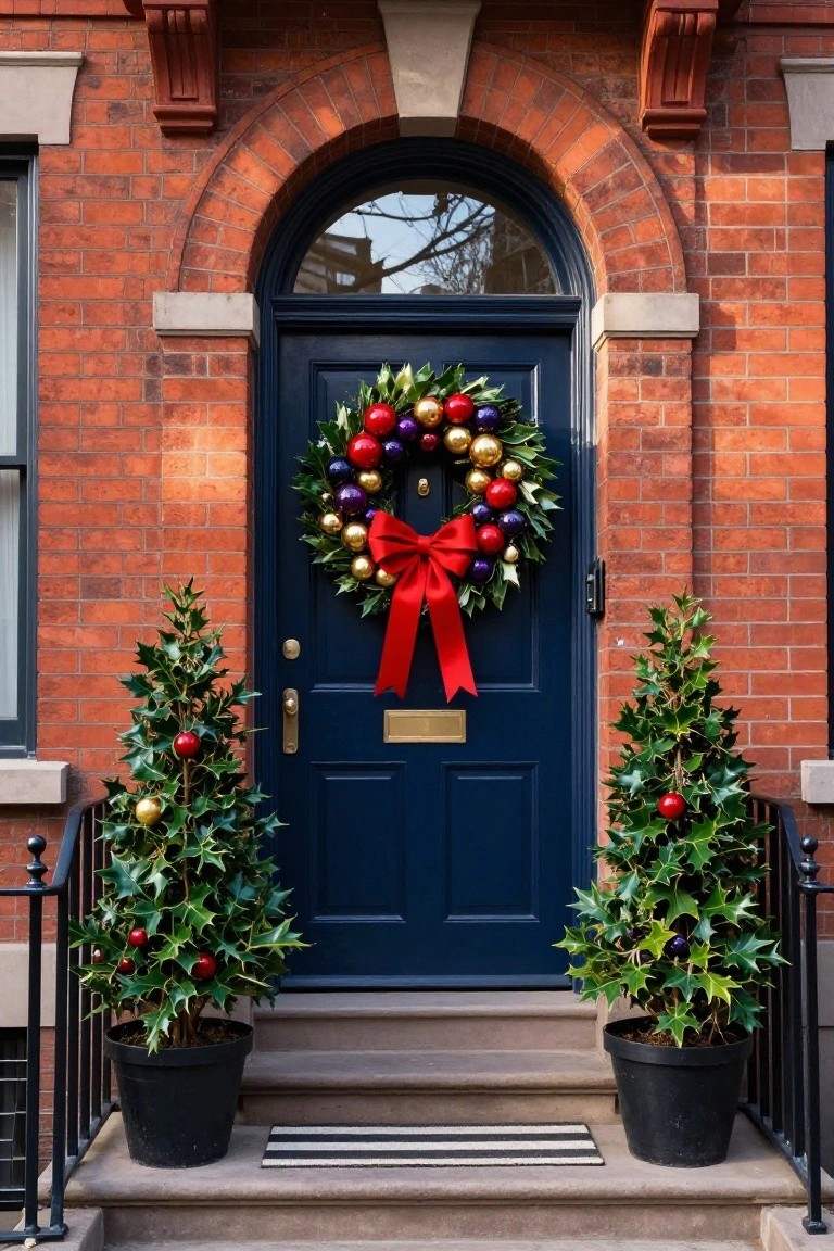 Multi-Color Ornament Wreath on Navy Door