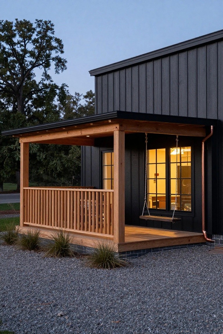 Wood Porch on Black Siding