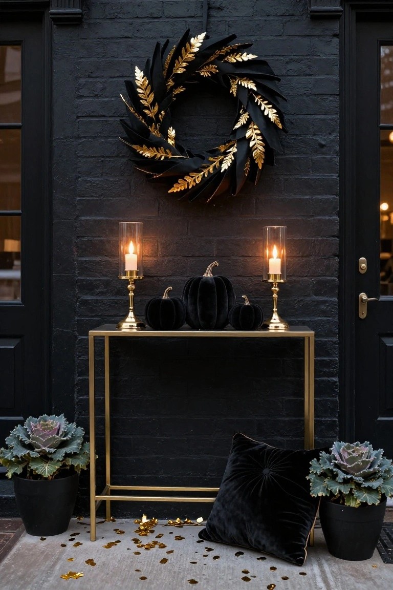 Black and Gold Halloween Porch Decor