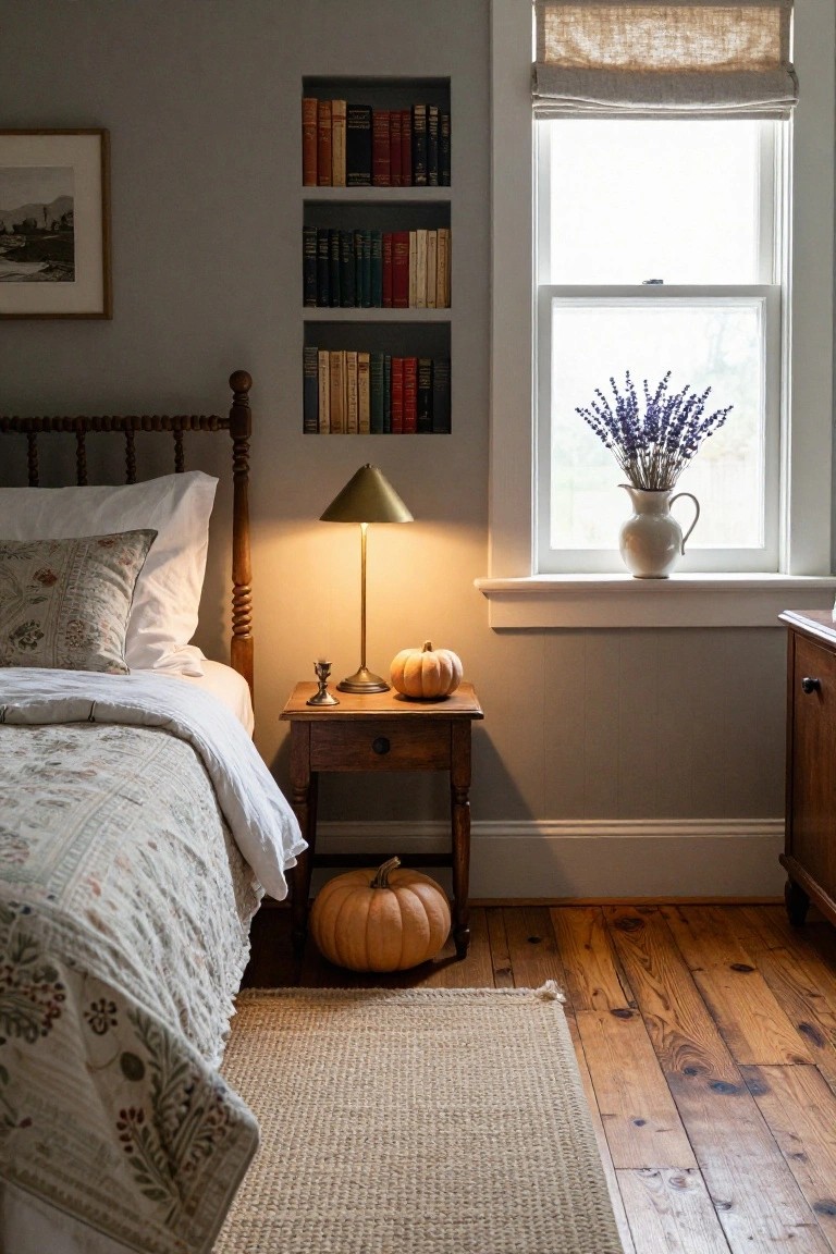 Subtle Pumpkin Accents in the Bedroom