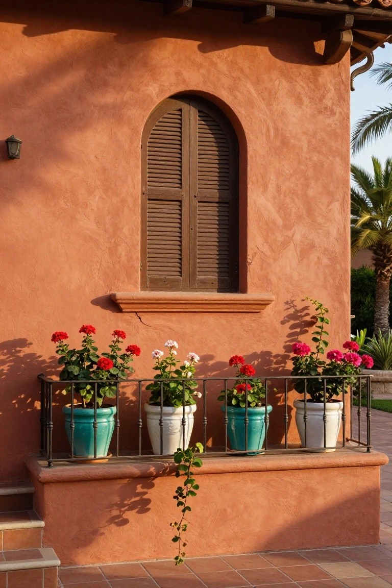 Window Ledge Balconies with Potted Flowers