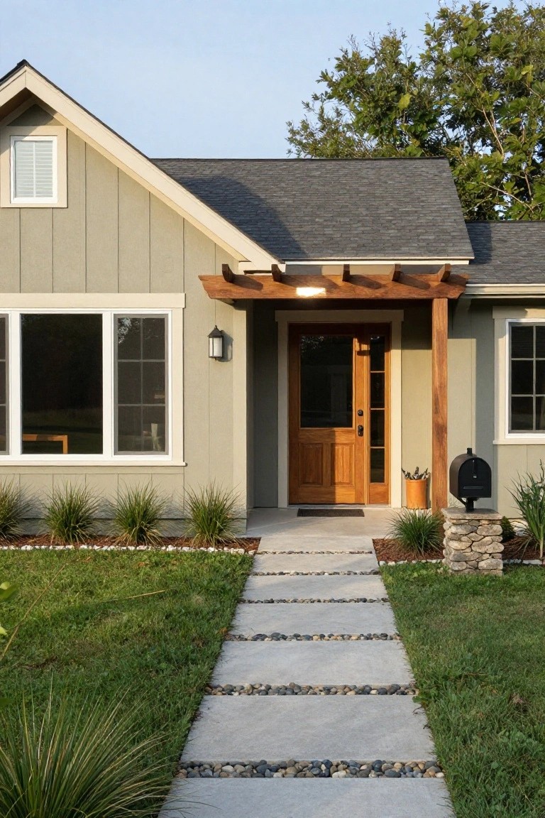 Wooden Pergola Over the Entry Door