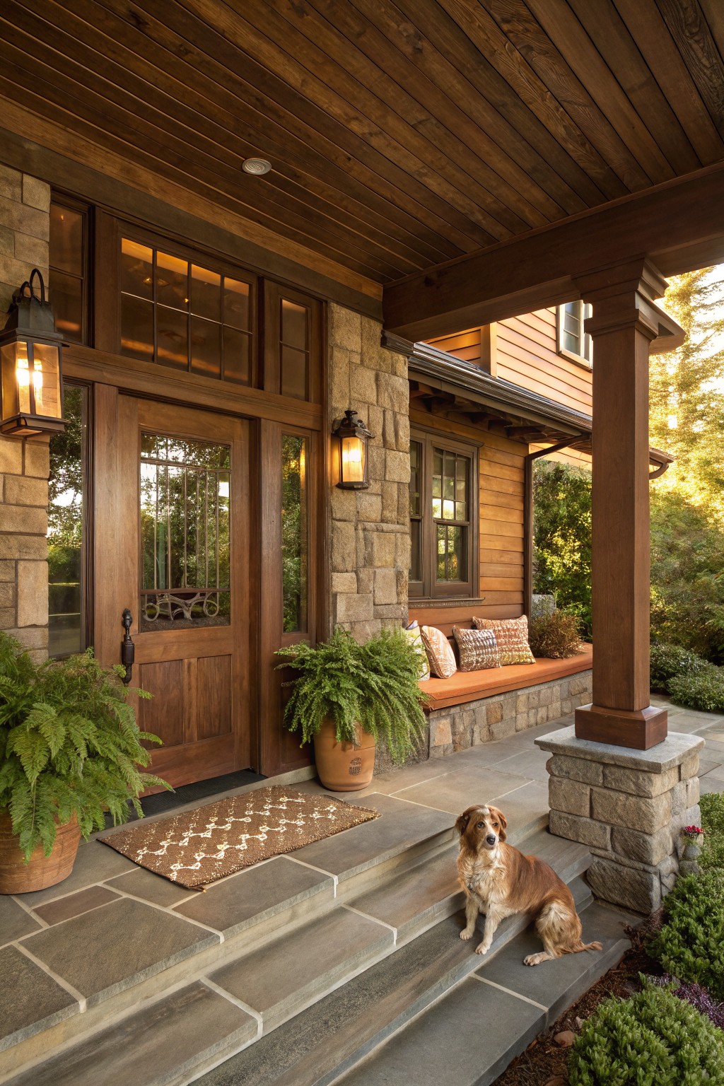 Wooden Porch with Built-In Bench