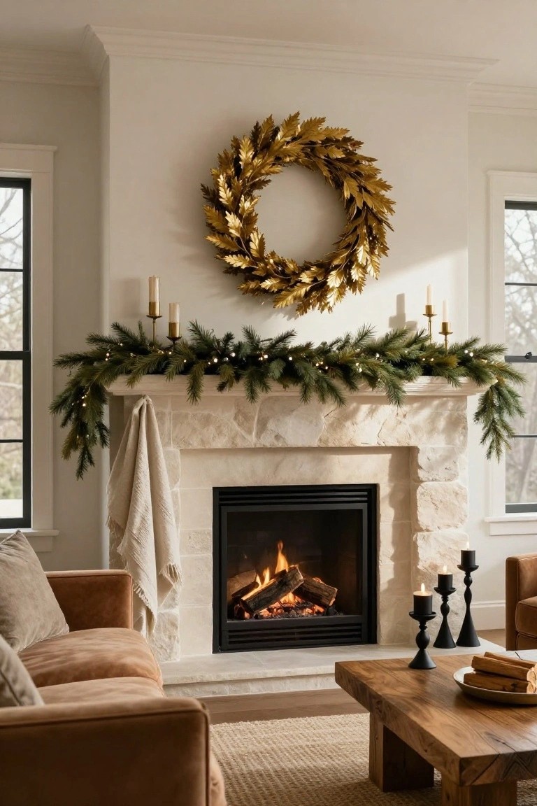 Gold Wreath Over the Fireplace