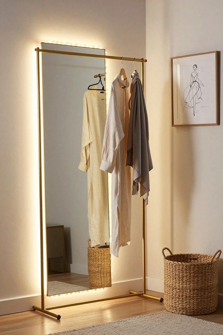 Gold-Framed Mirror with LED Lights
