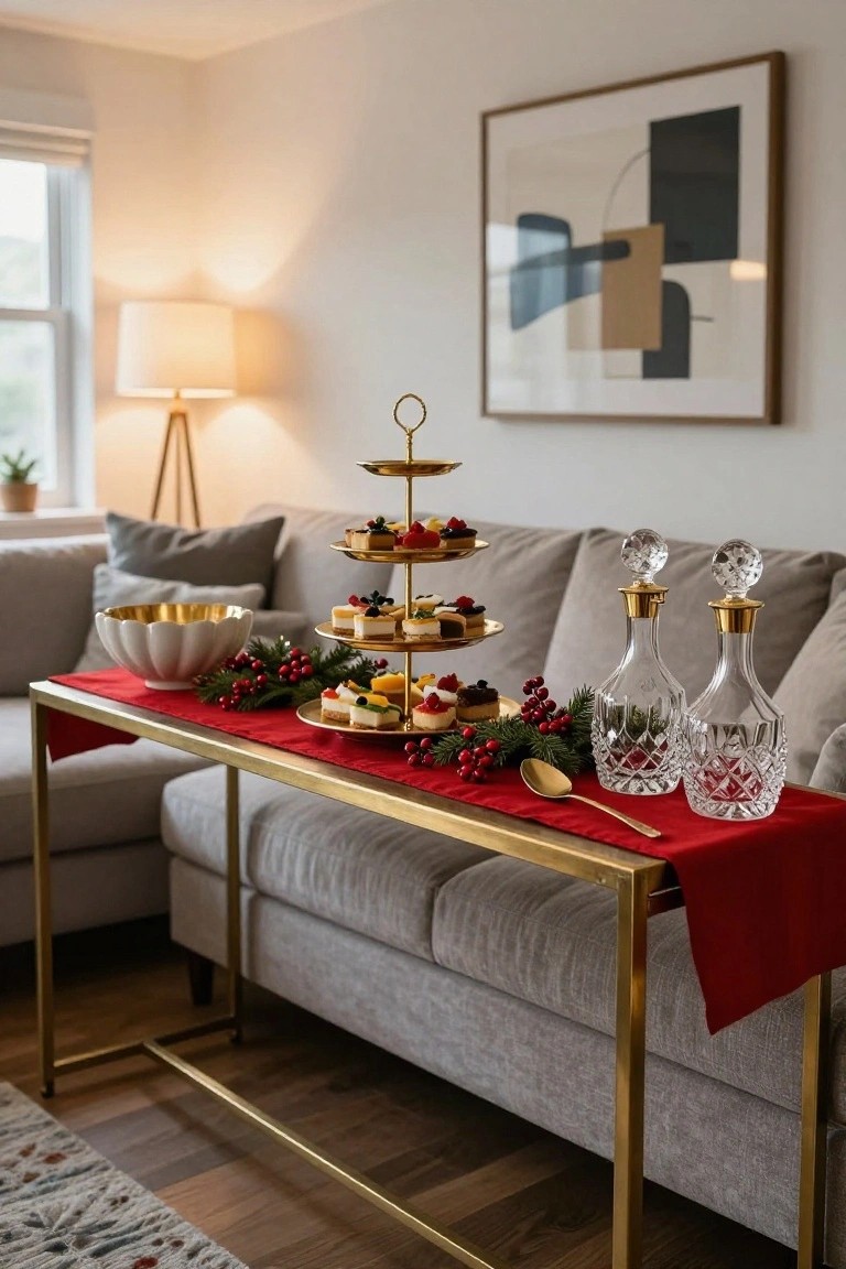 Coffee Table Dessert Display in Red and Gold
