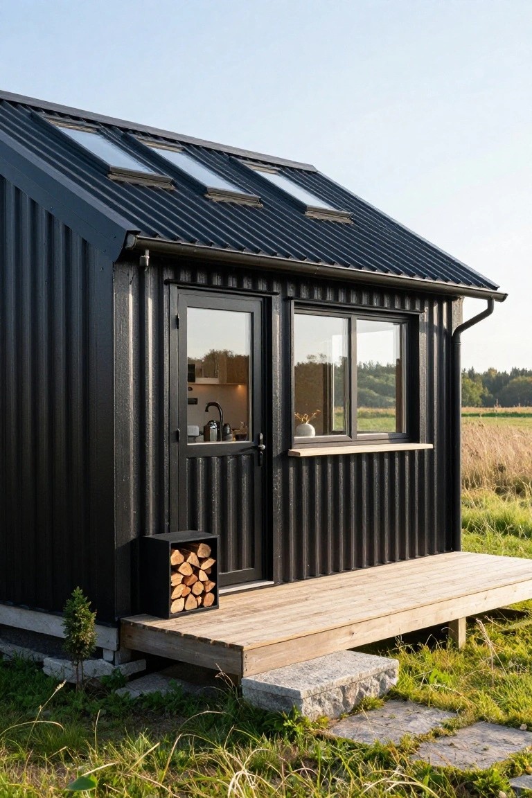 Black Corrugated Metal Cabin Design