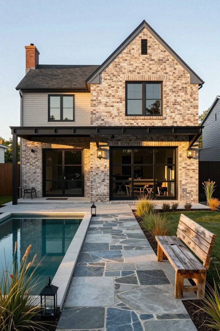 Black Pergola Shelters the Pool Patio