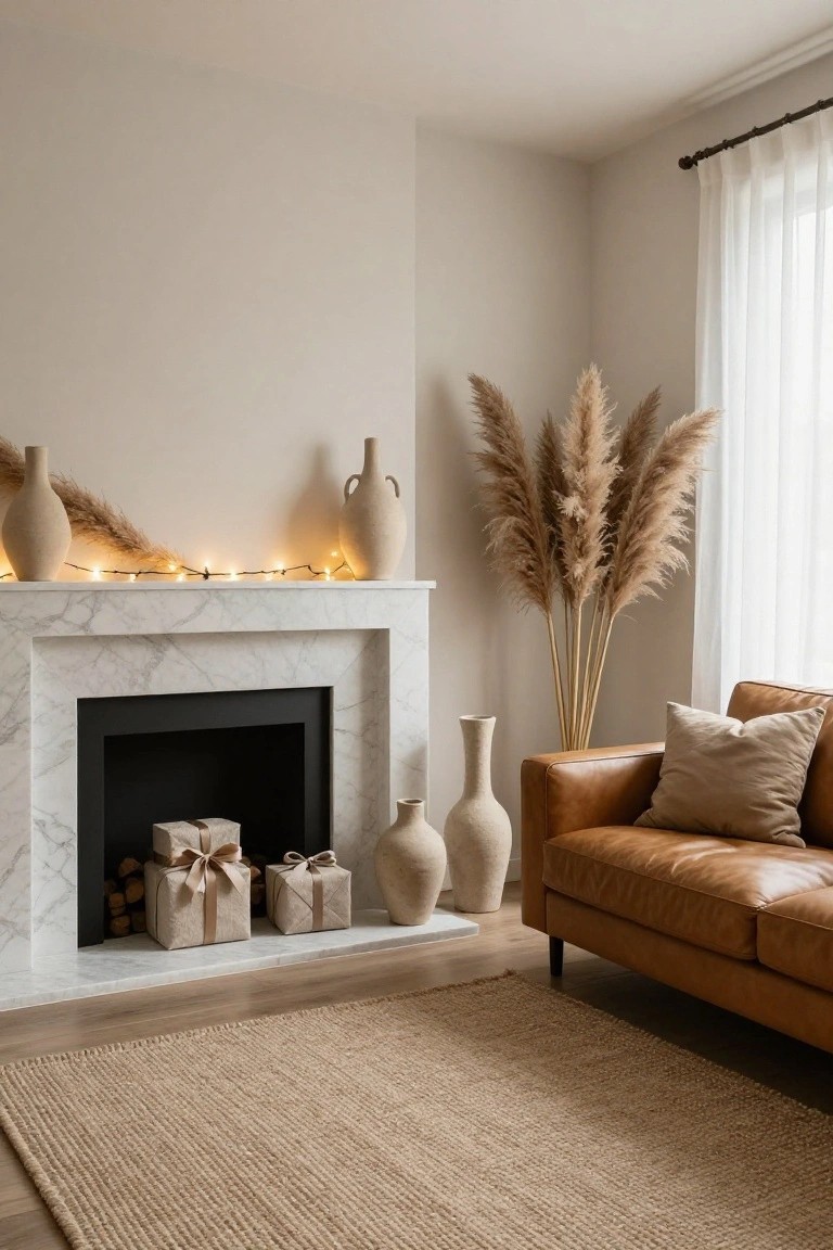 Neutral Mantel with Draped Fairy Lights