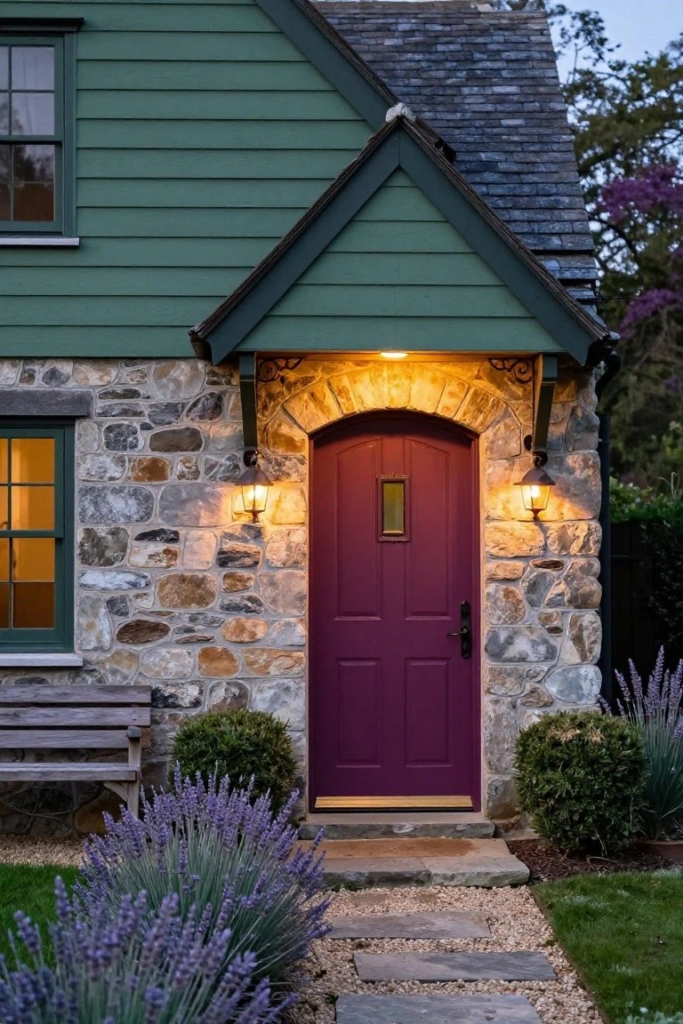 Purple Front Door with Green Siding