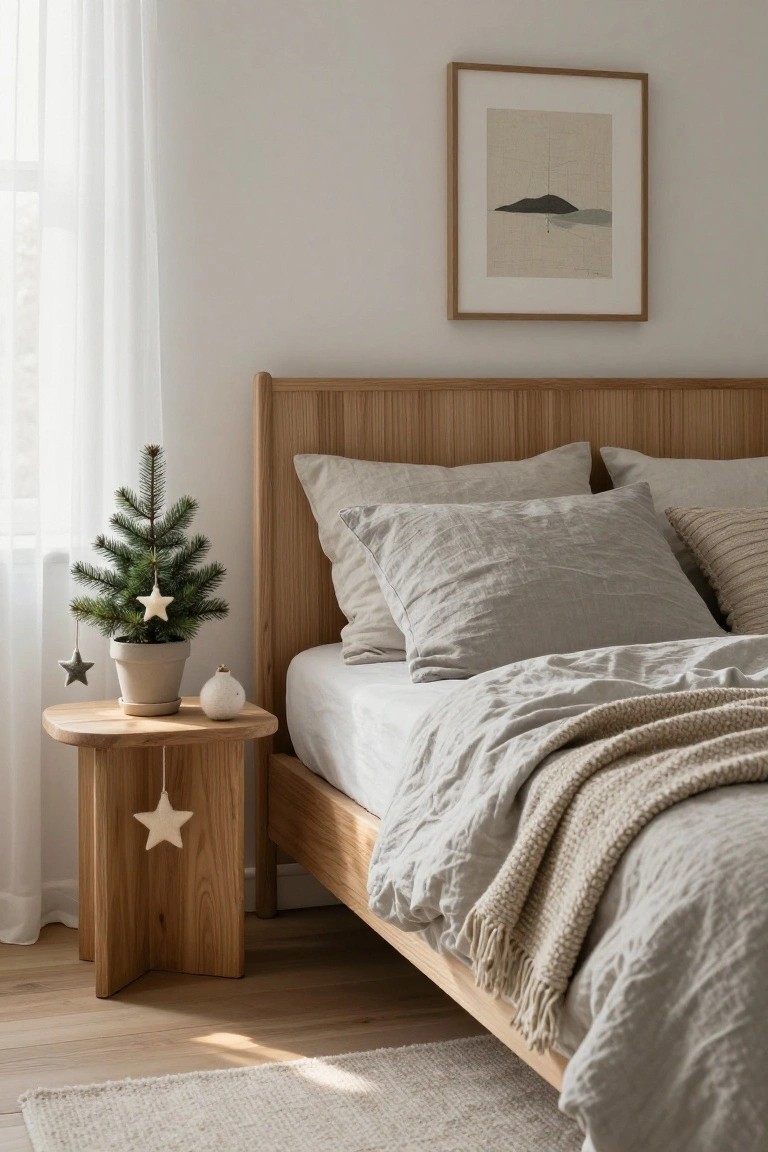Mini Potted Christmas Tree by the Bed