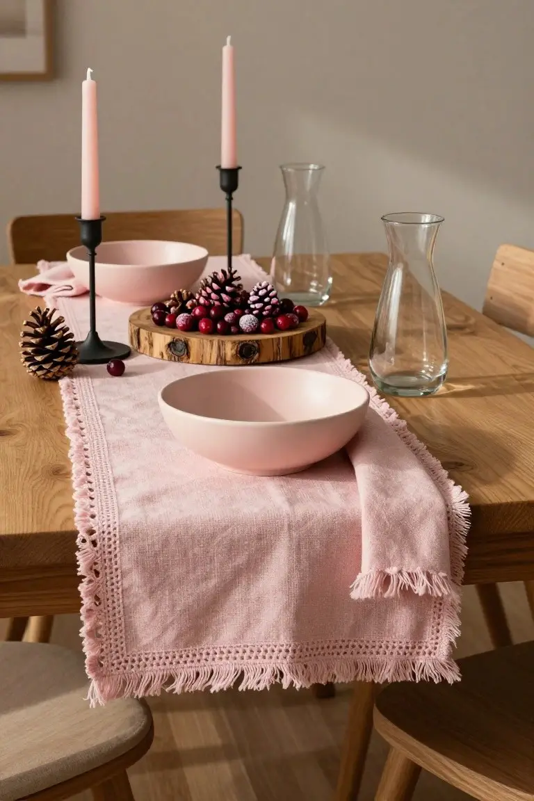 Fringed Pink Table Runner