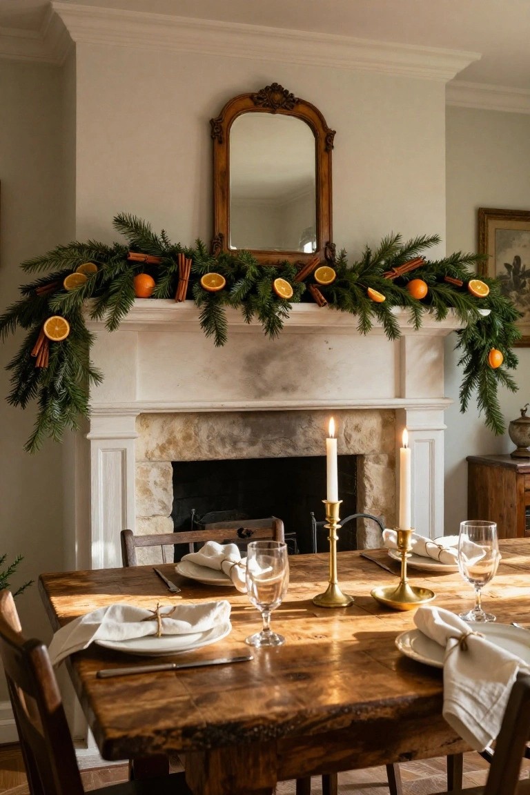 Orange Slice and Cinnamon Garland on the Mantel