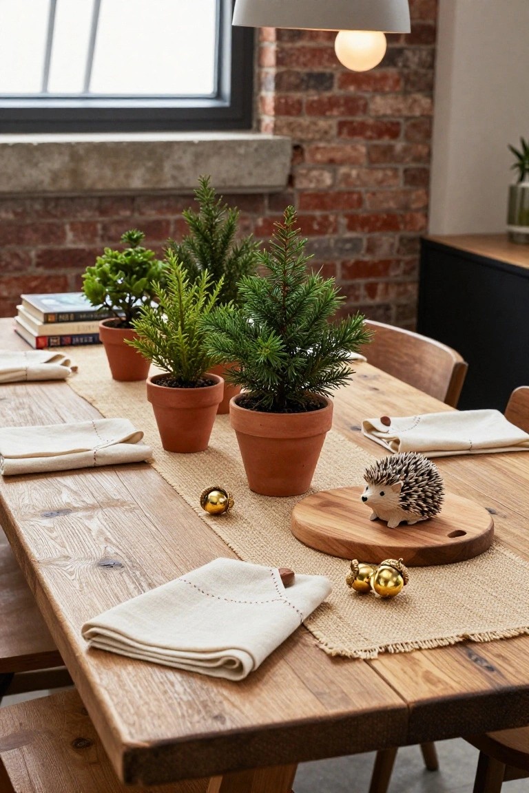 Mini Potted Evergreens Along the Table
